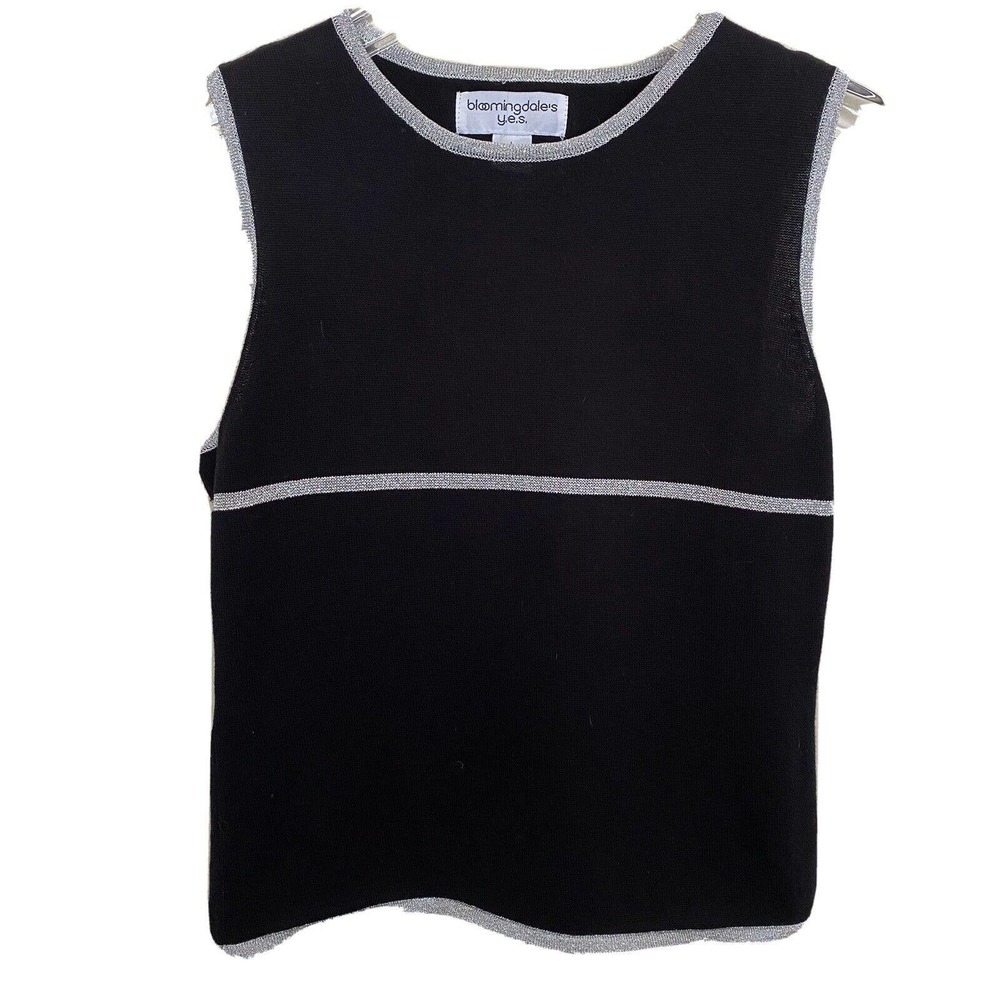 🌵 Bloomingdale's Vintage Women's Black & Metallic Silver Knit Tank Top - Large